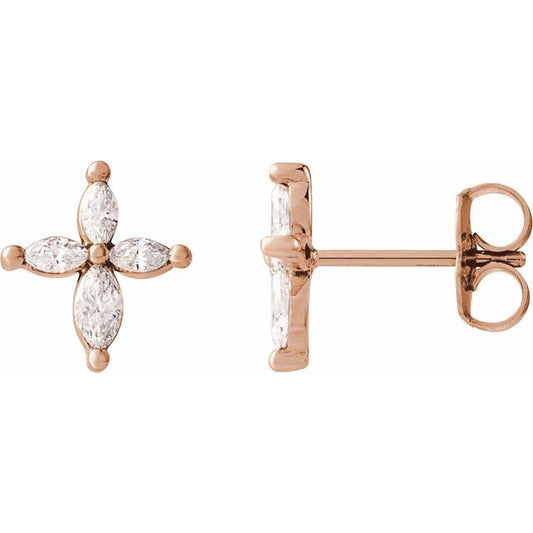 14K Rose Gold 1/3 CTW Natural Diamond Cross Earrings