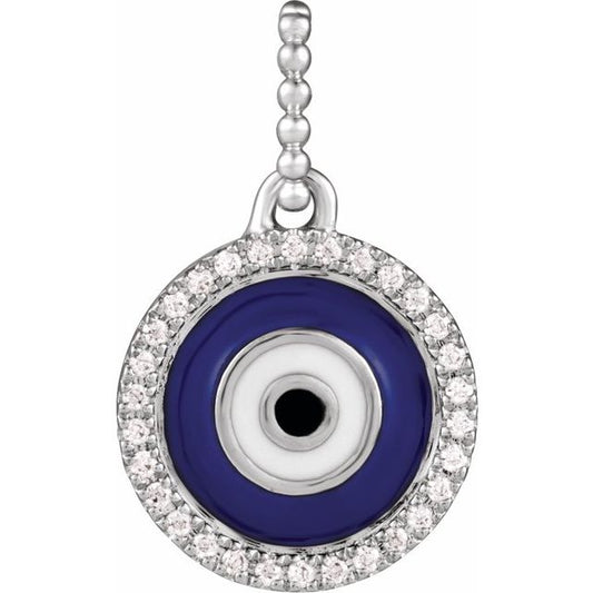 Sterling Silver 1/10 CTW Natural Diamond Blue Enameled Evil Eye Pendant