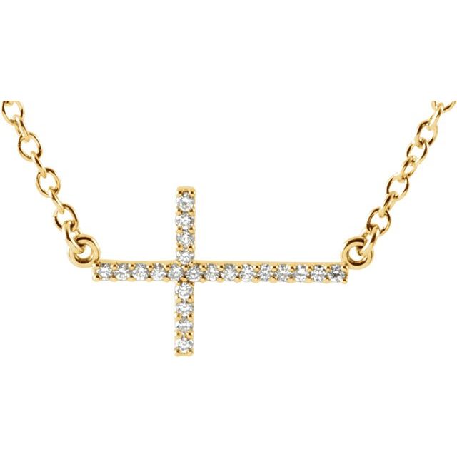 14K Yellow Gold .08 CTW Natural Diamond Sideways Cross 16-18" Necklace