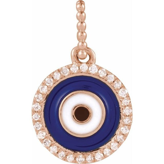 14K Rose Gold 1/10 CTW Natural Diamond Blue Enameled Evil Eye Pendant
