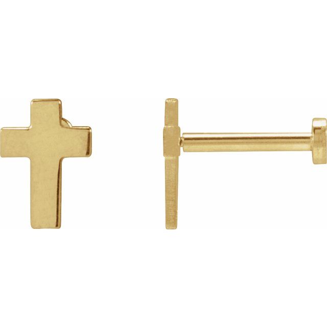 14K Yellow Gold 7x5 mm Cross Earring