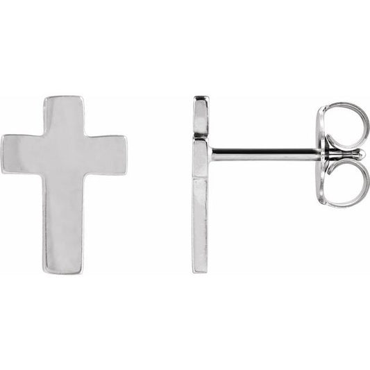 14K White Gold 7x5 mm Cross Earrings