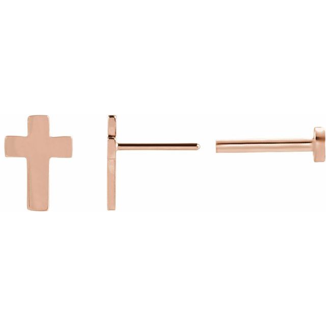 14K Rose Gold 7x5 mm Cross Earring