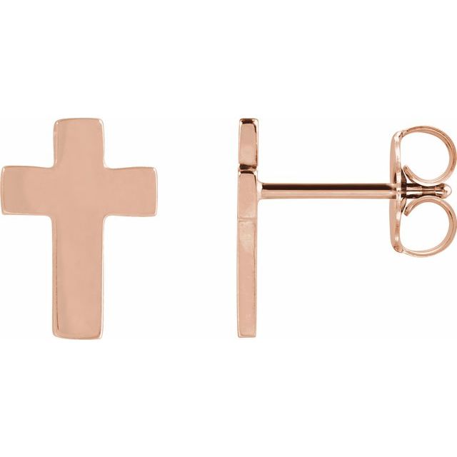 14K Rose Gold 7x5 mm Cross Earrings