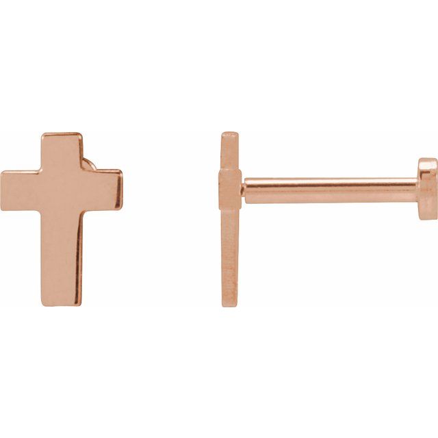 14K Rose Gold 7x5 mm Cross Earrings