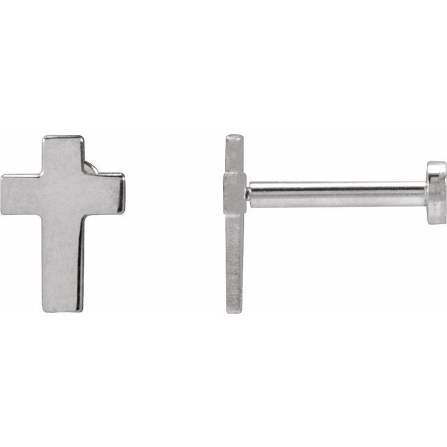 14K White Gold 7x5 mm Cross Earring