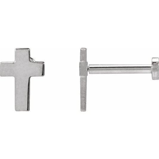 14K White Gold 7x5 mm Cross Earring