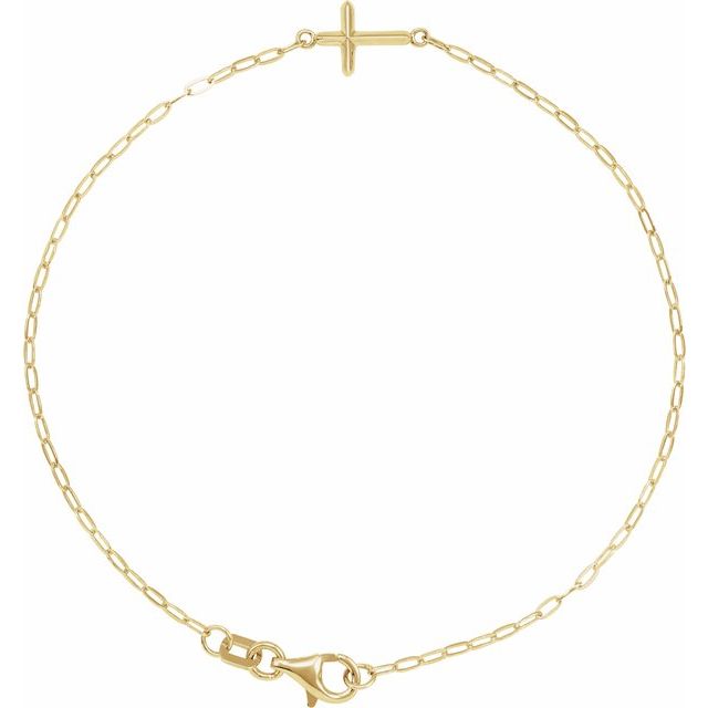 14K Yellow Gold Sideways Cross 7" Bracelet