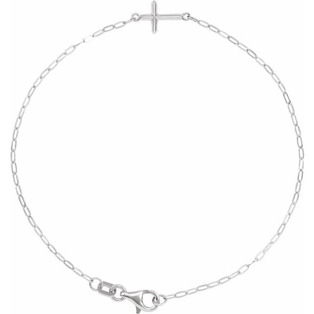 14K White Gold Sideways Cross 7" Bracelet