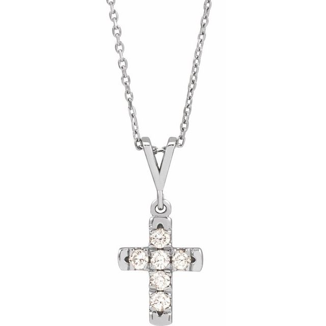 Sterling Silver 1/4 CTW Natural Diamond French-Set Cross 16-18" Necklace