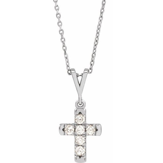 Sterling Silver 1/4 CTW Natural Diamond French-Set Cross 16-18" Necklace