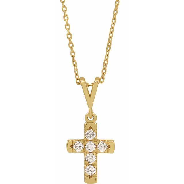 14K Yellow Gold 1/4 CTW Natural Diamond French-Set Cross 16-18" Necklace