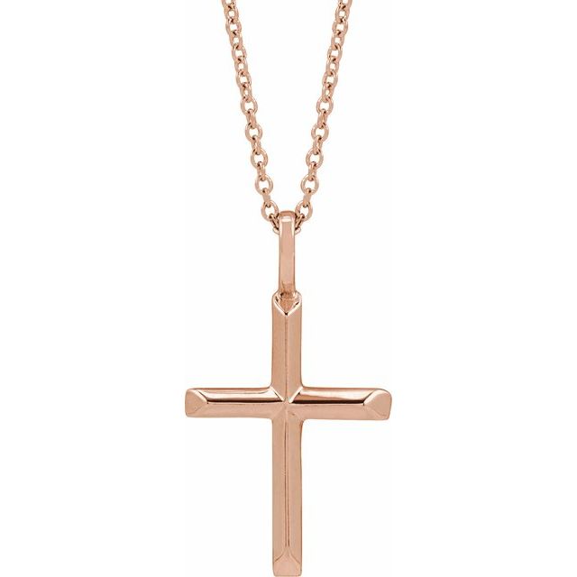 14K Rose Gold Knife-Edge Cross 16-18" Necklace