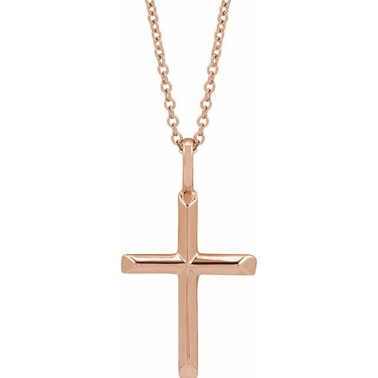 14K Rose Gold Knife-Edge Cross 16-18" Necklace