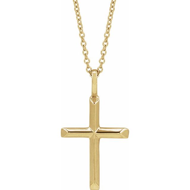 14K Yellow Gold Knife-Edge Cross 16-18" Necklace