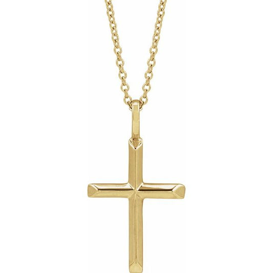 18K Yellow Gold-Plated Sterling Silver Knife-Edge Cross 16-18" Necklace