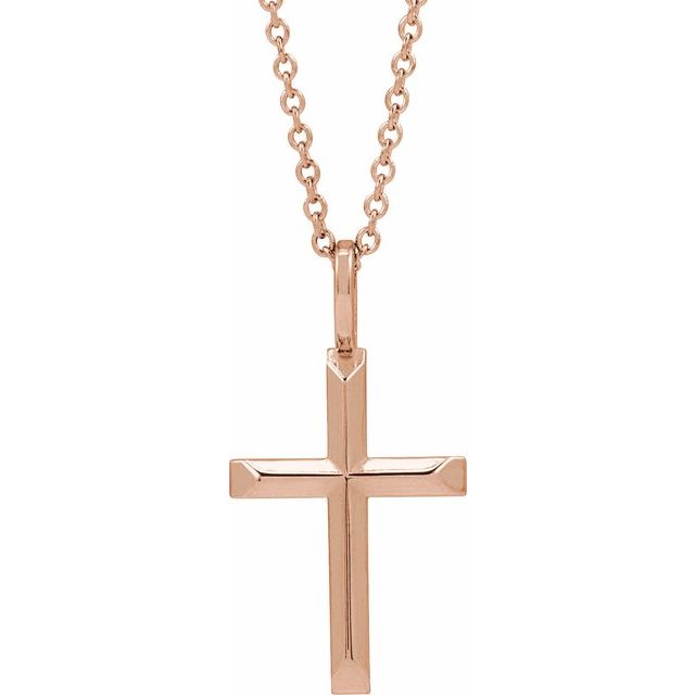 14K Rose Gold Knife-Edge Cross 16-18" Necklace