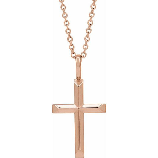 14K Rose Gold Knife-Edge Cross 16-18" Necklace