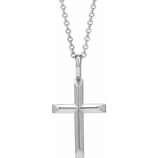 Platinum Knife-Edge Cross 16-18" Necklace