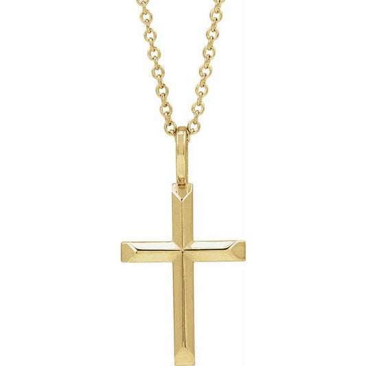 18K Yellow Gold-Plated Sterling Silver Knife-Edge Cross 16-18" Necklace