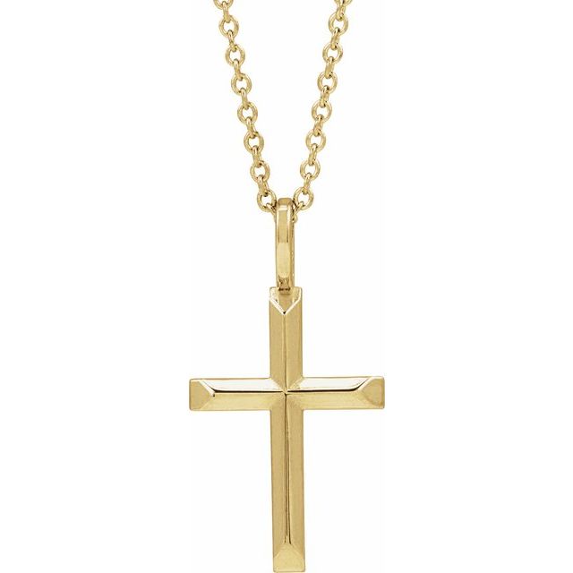 14K Yellow Gold Knife-Edge Cross 16-18" Necklace
