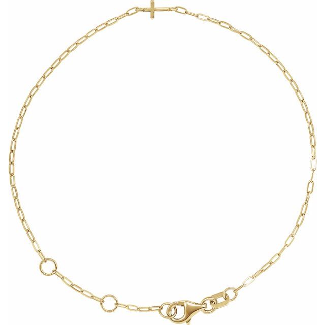 14K Yellow Gold Sideways Cross Paperclip-Style Chain 6 1/2-7 1/2" Bracelet