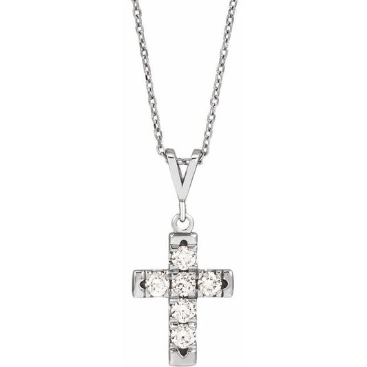 Sterling Silver 1/2 CTW Natural Diamond French-Set Cross 16-18" Necklace