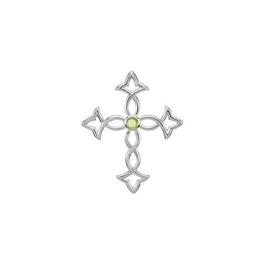 14K White Gold Natural Peridot Cross Pendant