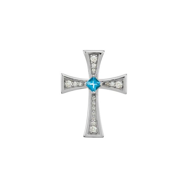 14K White Gold Natural Swiss Blue Topaz & 1/5 CTW Natural Diamond Cross Pendant