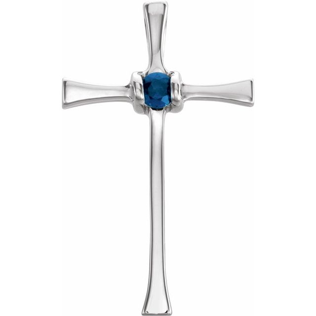 14K White Gold Natural Blue Sapphire Cross Pendant