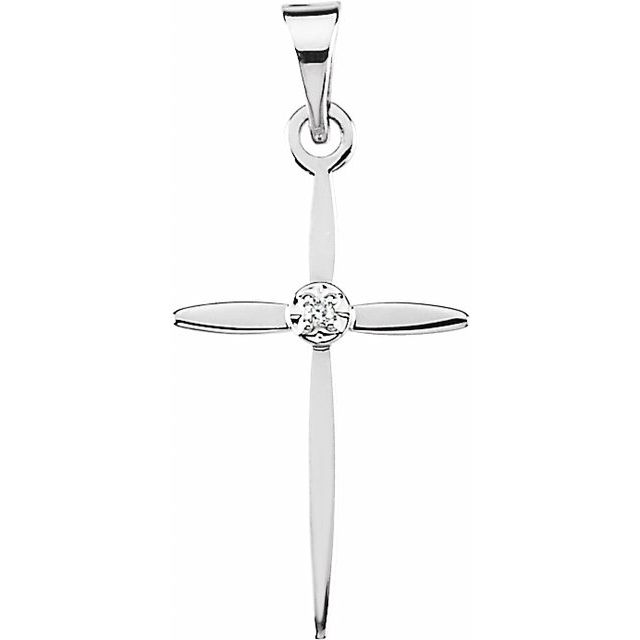 14K White Gold .005 CT Natural Diamond Cross Pendant