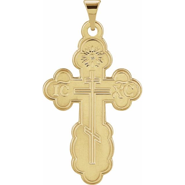 14K Yellow Gold 26x17 mm Orthodox Cross Pendant