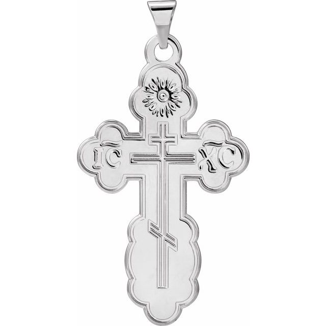 14K White Gold 32x21 mm Orthodox Cross Pendant