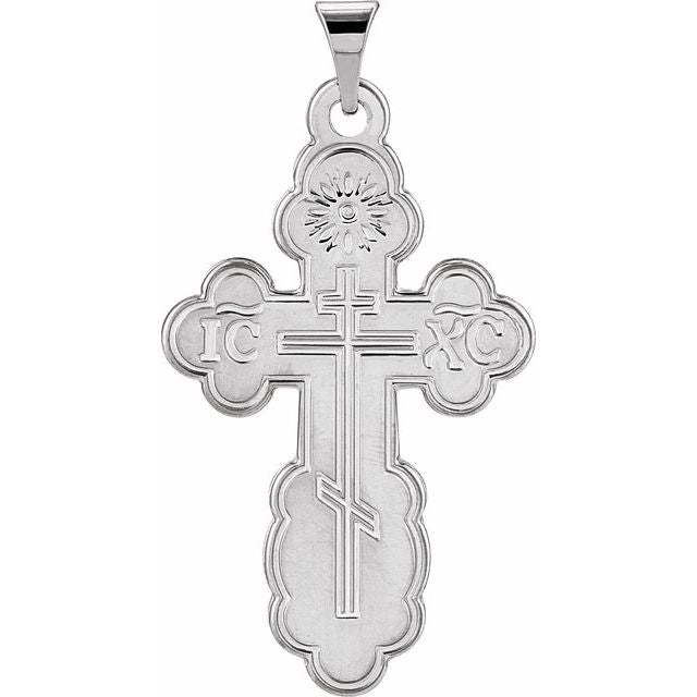 14K White Gold 26x17 mm Orthodox Cross Pendant