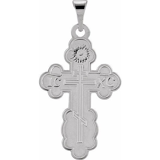 14K White Gold 19x13 mm Orthodox Cross Pendant