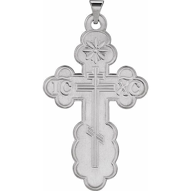 14K White Gold 40x26 mm Orthodox Cross Pendant