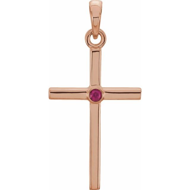14K Rose Gold Natural Ruby Cross Pendant