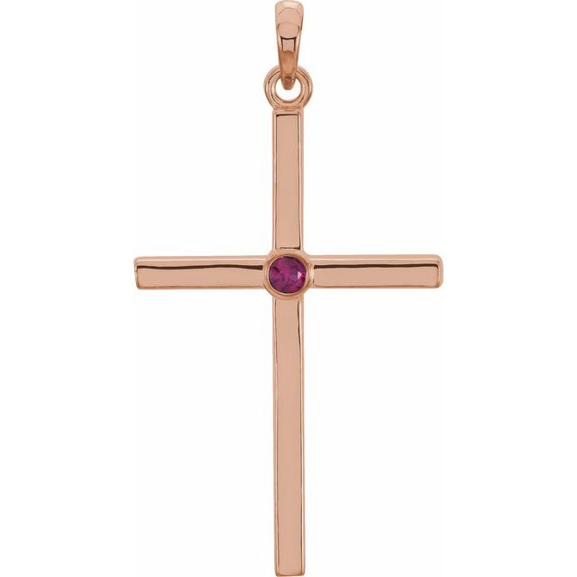 14K Rose Gold Natural Ruby Cross Pendant