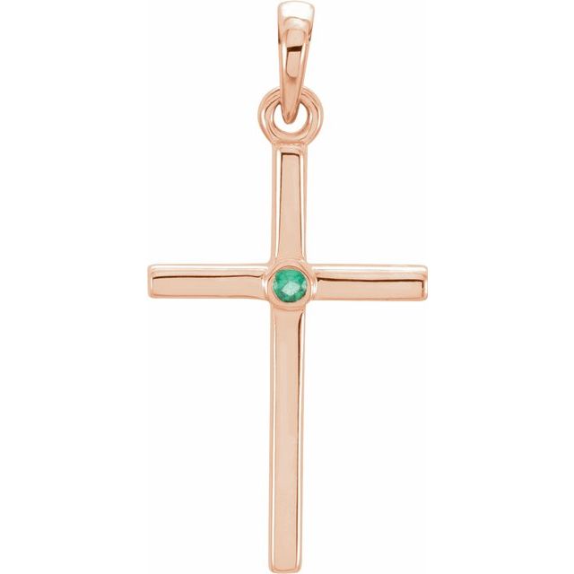 14K Rose Gold Natural Emerald Cross Pendant