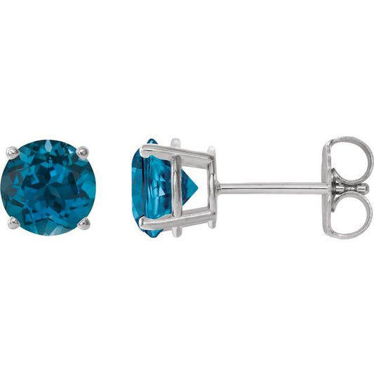 14K White Gold Natural London Blue Topaz Earrings