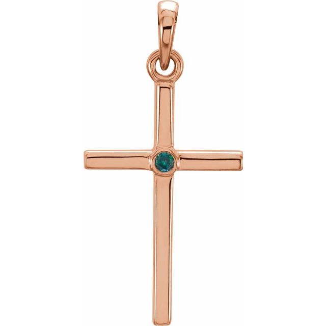 14K Rose Gold Natural Alexandrite Cross Pendant