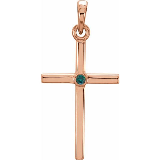 14K Rose Gold Natural Alexandrite Cross Pendant