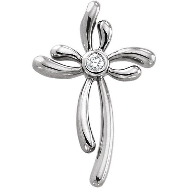 14K White Gold 1/10 CTW Natural Diamond Cross Pendant