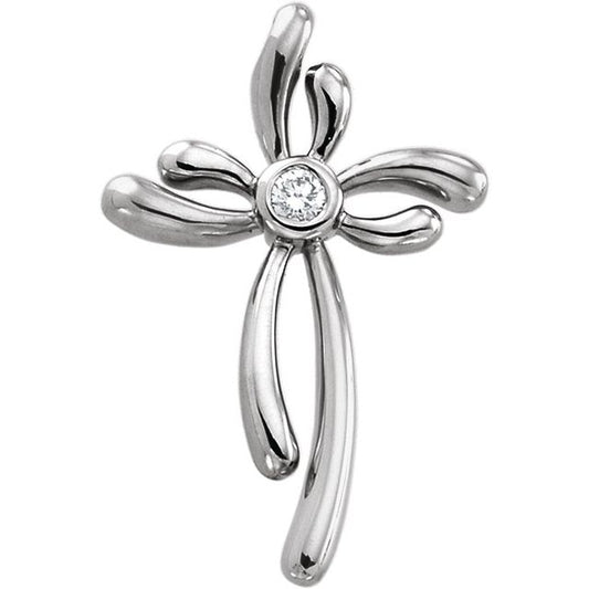14K White Gold 1/10 CTW Natural Diamond Cross Pendant