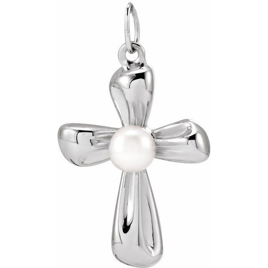Sterling Silver Cultured White Freshwater Pearl Cross Pendant