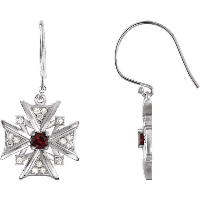 Sterling Silver Natural Mozambique Garnet & 1/3 CTW Natural Diamond Earrings