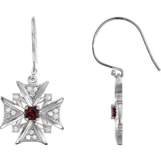 Sterling Silver Natural Mozambique Garnet & 1/3 CTW Natural Diamond Earrings