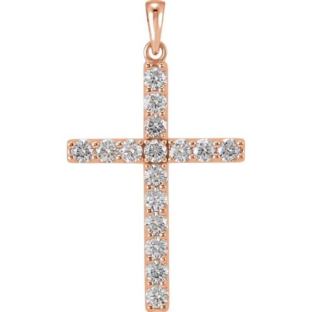 14K Rose Gold 1 1/4 CTW Natural Diamond Cross Pendant