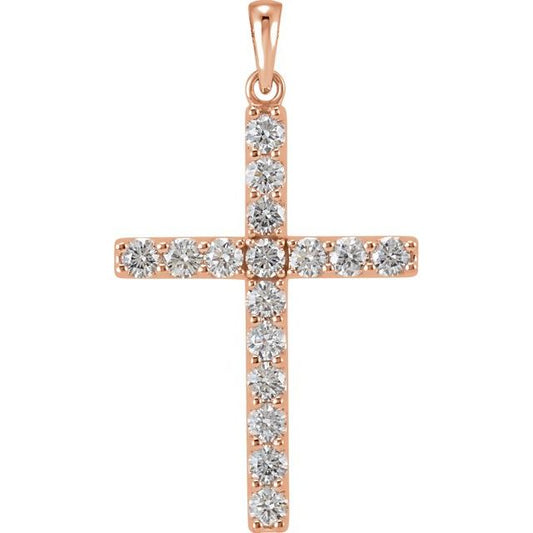 14K Rose Gold 1 1/4 CTW Natural Diamond Cross Pendant