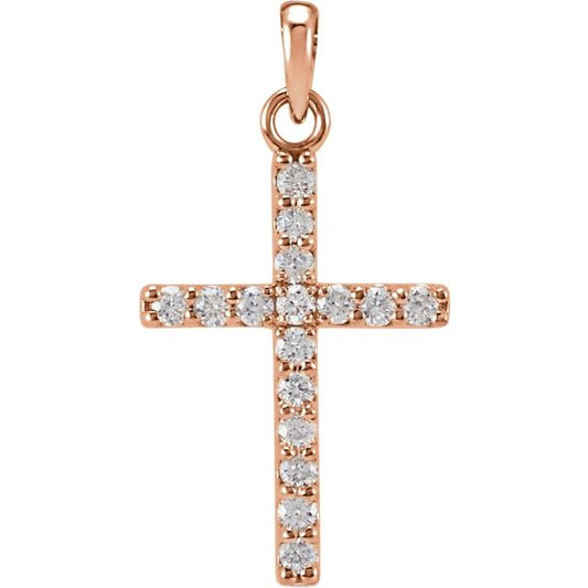 14K Rose Gold 1/5 CTW Natural Diamond Cross Pendant